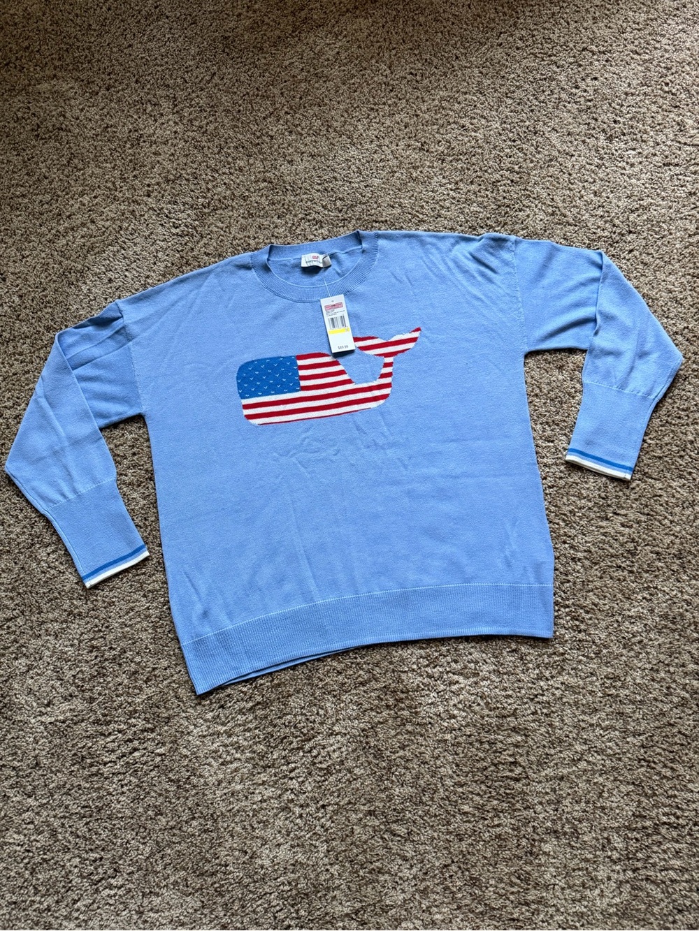 Vineyard Vines Light Blue Crewneck with American Flag Whale